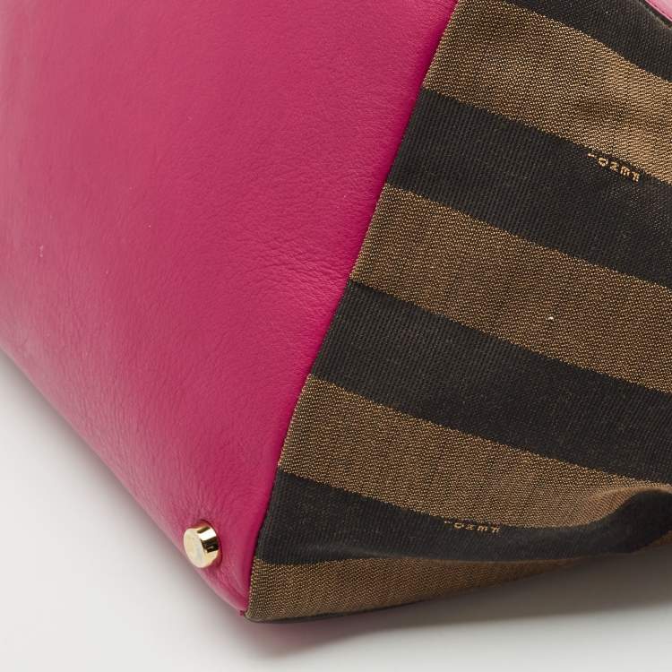 Pre Owned Fendi Pink/Tobacco Stripe Canvas and Leather Magnetic Snap Bag