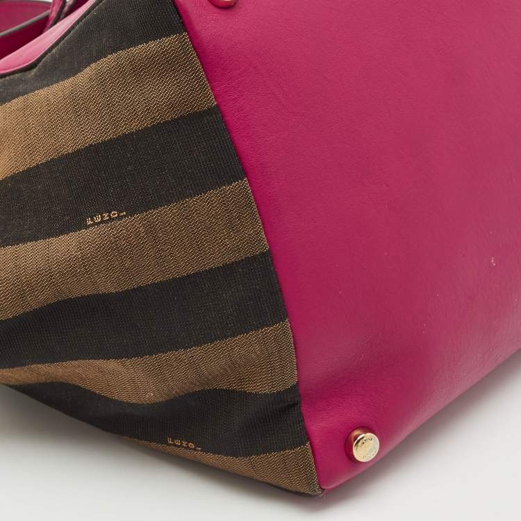 Pre Owned Fendi Pink/Tobacco Stripe Canvas and Leather Magnetic Snap Bag