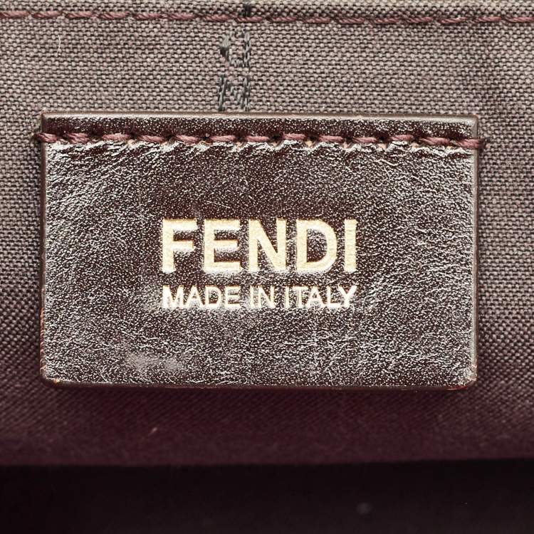 Pre Owned Fendi Pink/Tobacco Stripe Canvas and Leather Magnetic Snap Bag