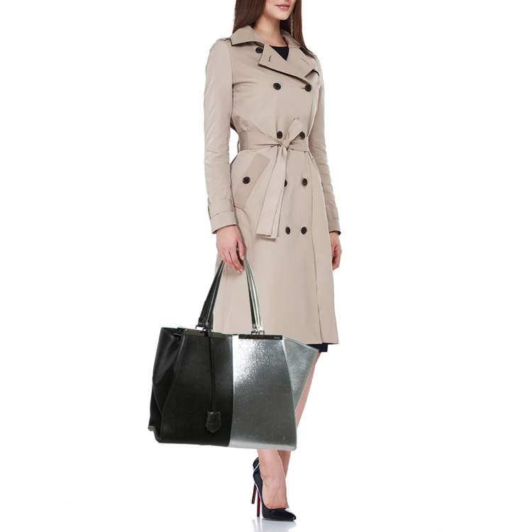 Pre Owned Fendi Black/Silver Leather Large 3Jours Tote