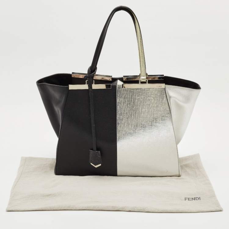 Pre Owned Fendi Black/Silver Leather Large 3Jours Tote