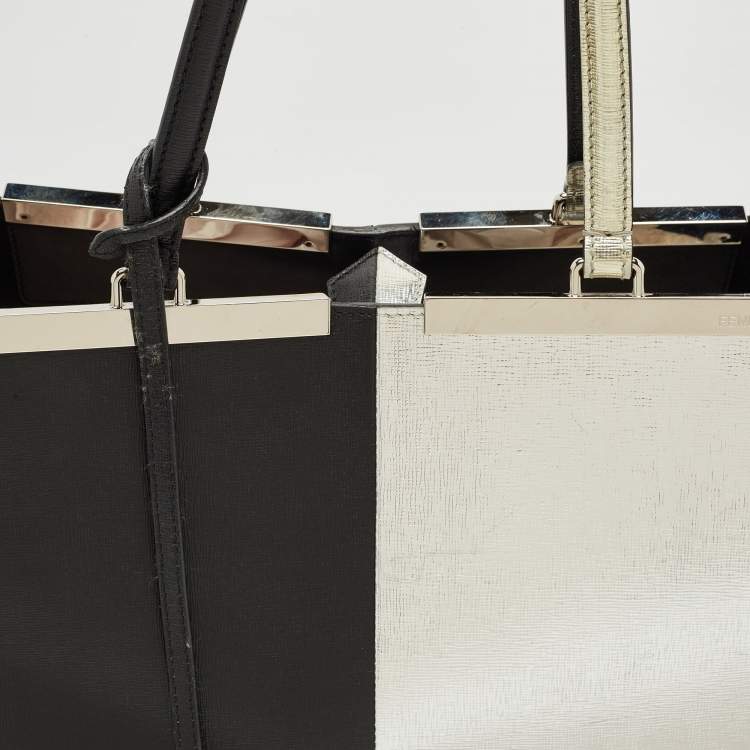 Pre Owned Fendi Black/Silver Leather Large 3Jours Tote