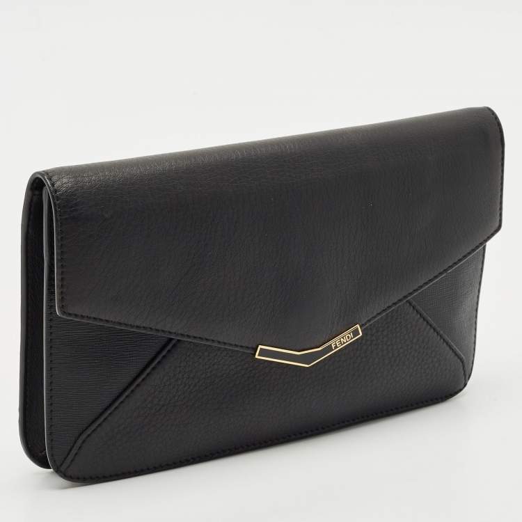 Pre Owned Fendi Black Leather 2Jours Envelope Clutch