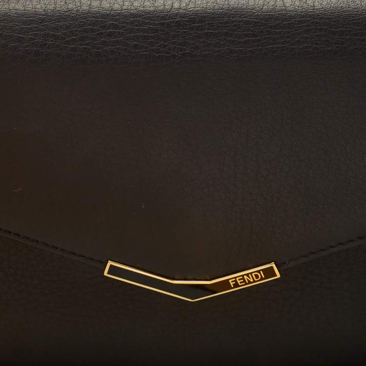Pre Owned Fendi Black Leather 2Jours Envelope Clutch