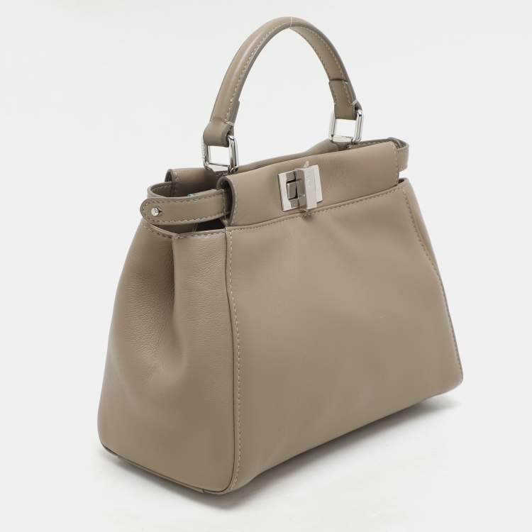 Pre Owned Fendi Beige Leather Mini Peekaboo Top Handle Bag