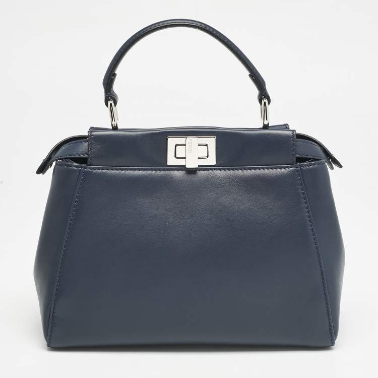 مملوكة مسبقًا Fendi Navy Blue Leather Mini Peekaboo Top Handle Bag