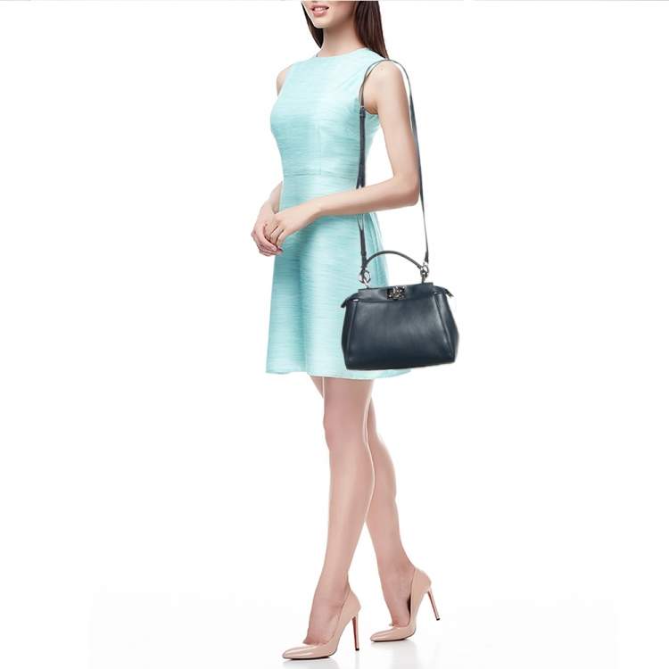 مملوكة مسبقًا Fendi Navy Blue Leather Mini Peekaboo Top Handle Bag
