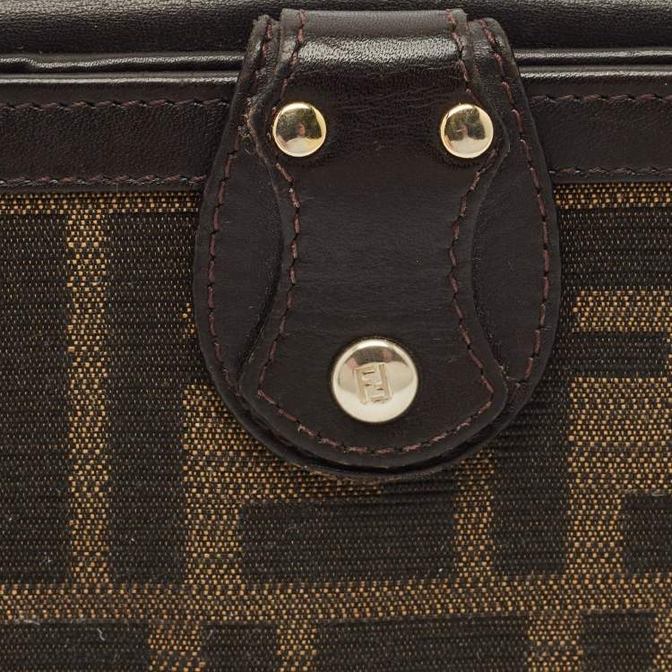 Pre Owned Fendi Tobacco Zucca Canvas and Leather French Flap Wallet