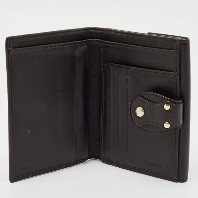 Pre Owned Fendi Tobacco Zucca Canvas and Leather French Flap Wallet
