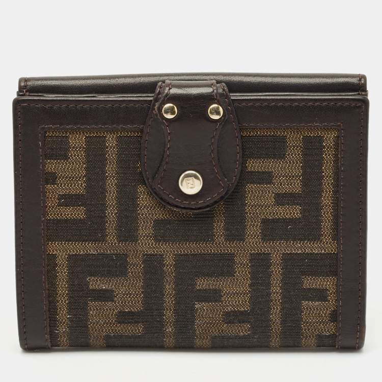 Pre Owned Fendi Tobacco Zucca Canvas and Leather French Flap Wallet