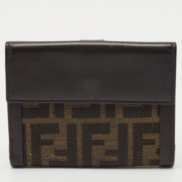 Pre Owned Fendi Tobacco Zucca Canvas and Leather French Flap Wallet