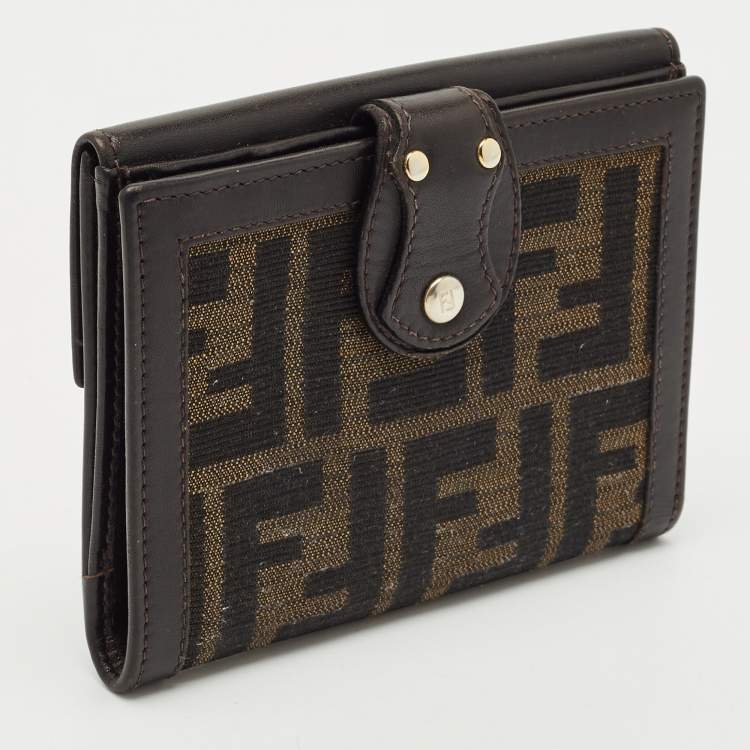 Pre Owned Fendi Tobacco Zucca Canvas and Leather French Flap Wallet