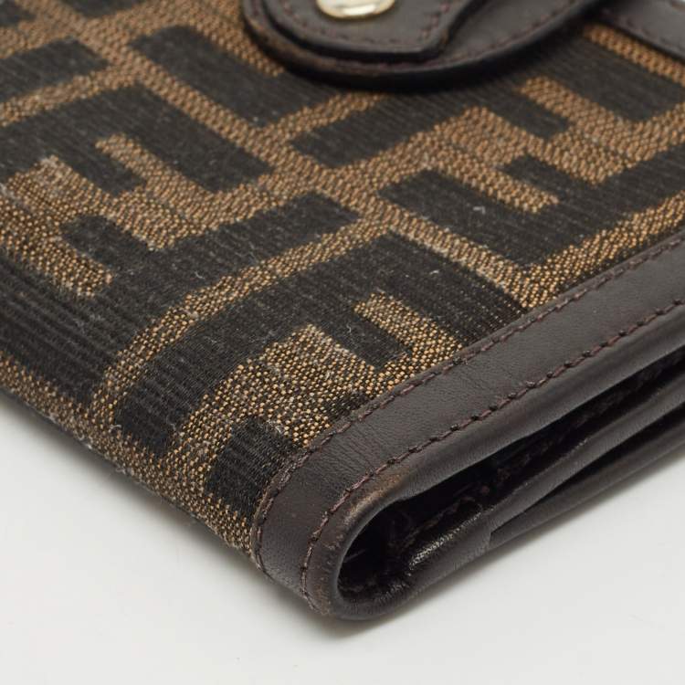 Pre Owned Fendi Tobacco Zucca Canvas and Leather French Flap Wallet