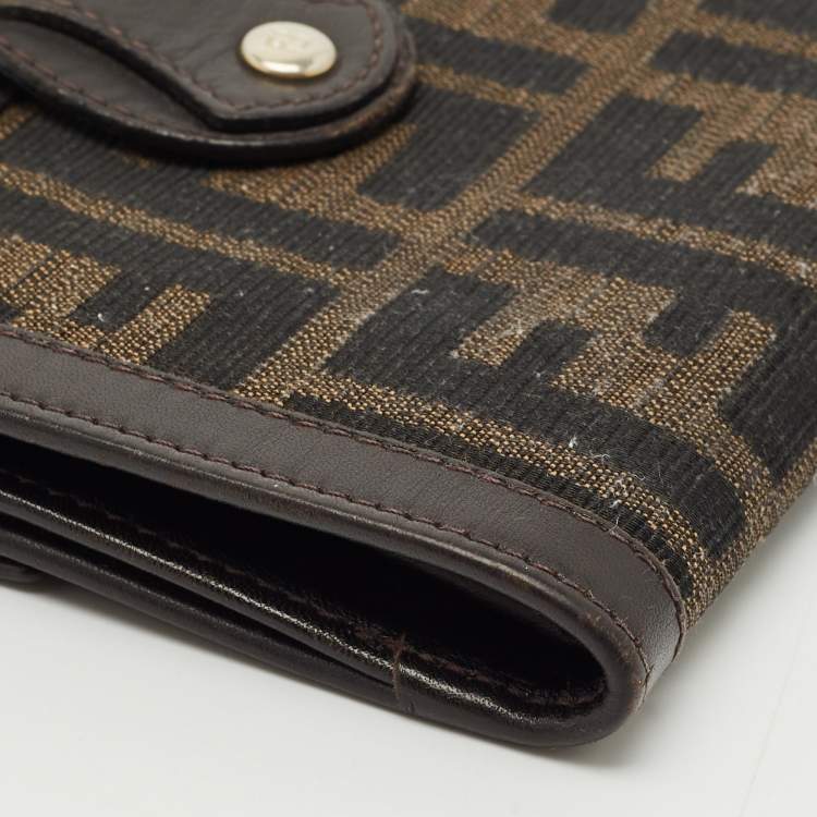 Pre Owned Fendi Tobacco Zucca Canvas and Leather French Flap Wallet