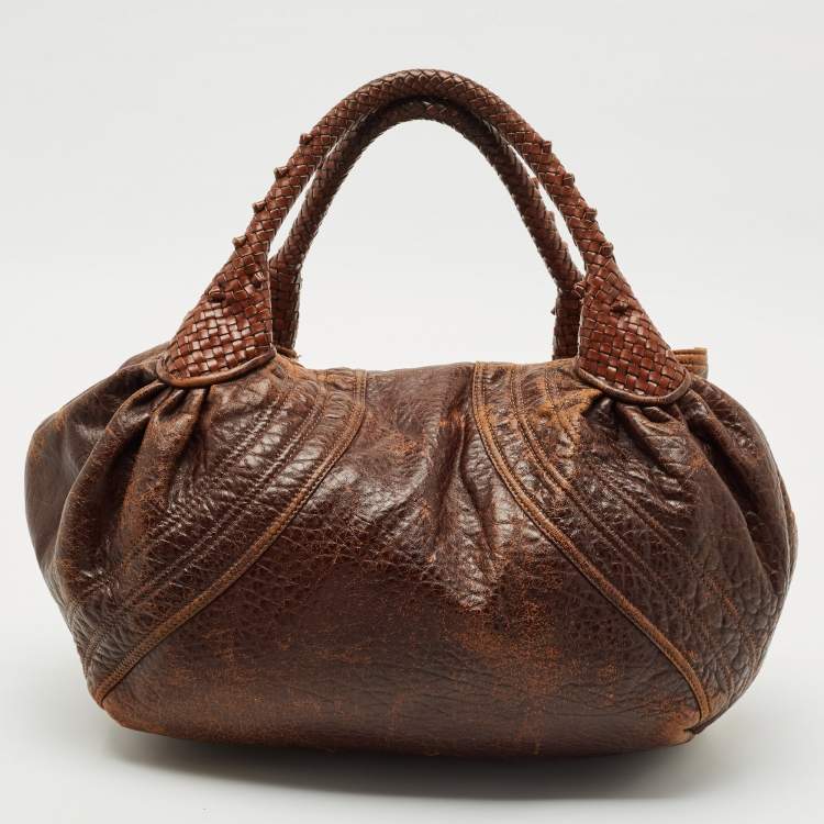 Pre Owned Fendi Brown Pebbled Leather Spy Bag