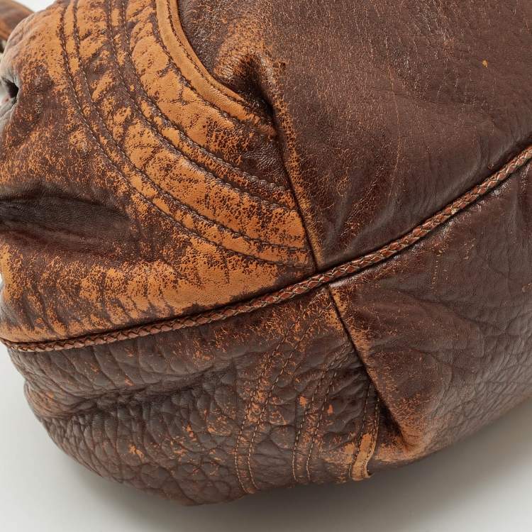 Pre Owned Fendi Brown Pebbled Leather Spy Bag