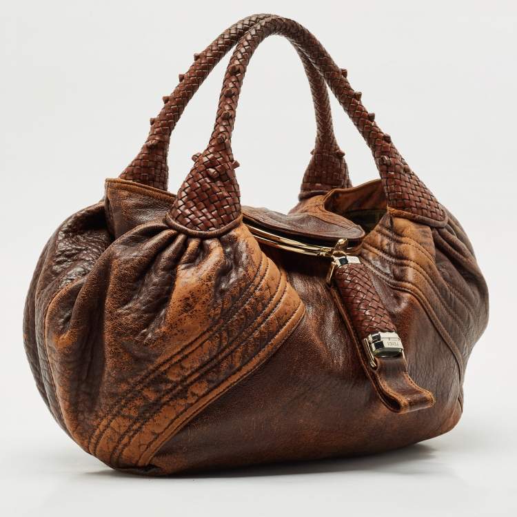 Pre Owned Fendi Brown Pebbled Leather Spy Bag