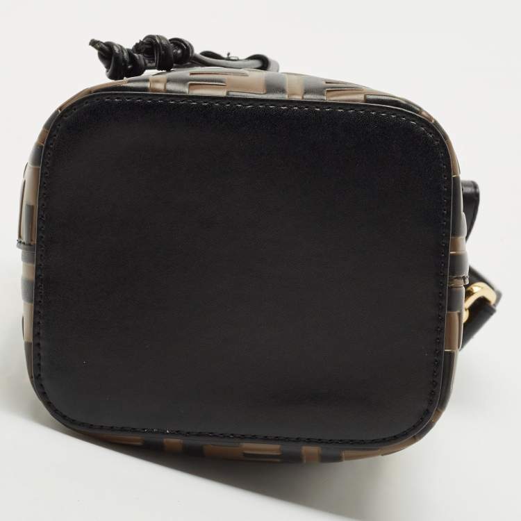 Pre Owned Fendi Brown/Black Zucca Leather Mini Mon Tresor Drawstring Bucket Bag
