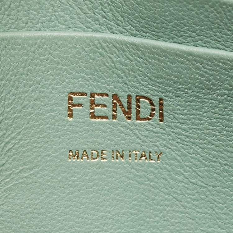 Pre Owned Fendi Green FF Logo Embossed Leather Mini Baguette Bag