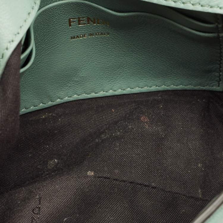 Pre Owned Fendi Green FF Logo Embossed Leather Mini Baguette Bag