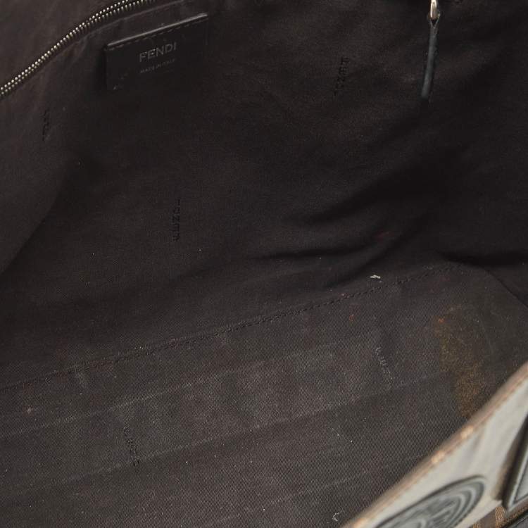 Pre Owned Fendi Brown/Black Zucca Coated Canvas and Leather FF 1974 Stamp Patch Shopper Tote
