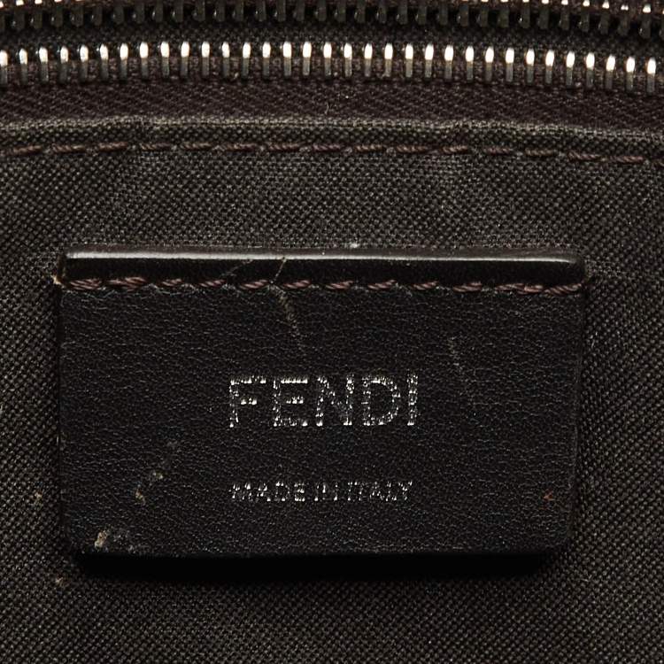 Pre Owned Fendi Brown/Black Zucca Coated Canvas and Leather FF 1974 Stamp Patch Shopper Tote
