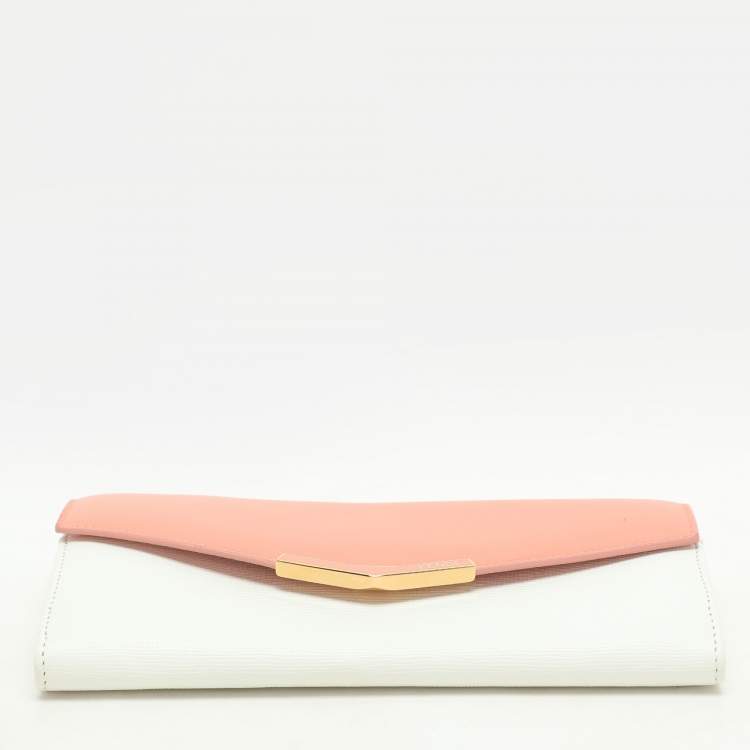 Pre Owned Fendi White/Peach Leather 2Jours Continental Wallet