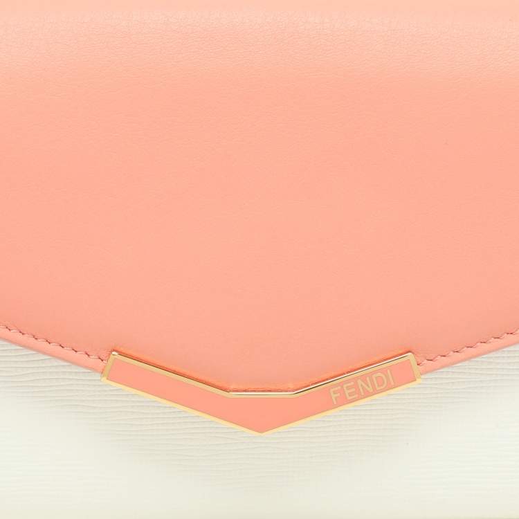 Pre Owned Fendi White/Peach Leather 2Jours Continental Wallet