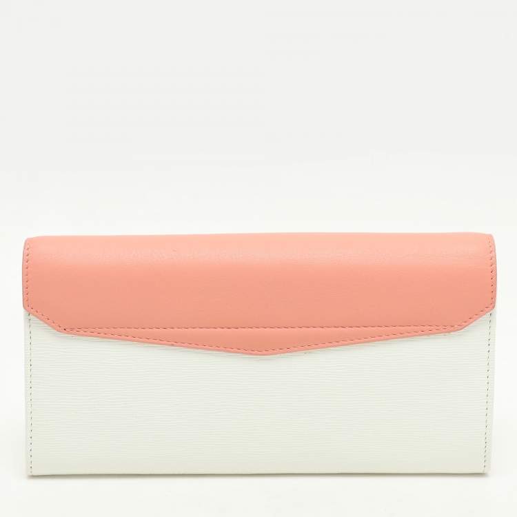 Pre Owned Fendi White/Peach Leather 2Jours Continental Wallet