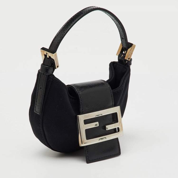Pre Owned Fendi Black Fabric and Leather Mini Croissant Pochette