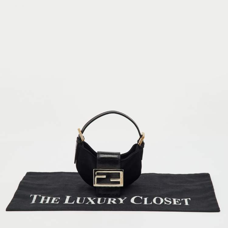 Pre Owned Fendi Black Fabric and Leather Mini Croissant Pochette