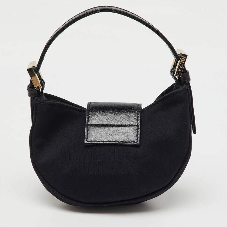 Pre Owned Fendi Black Fabric and Leather Mini Croissant Pochette