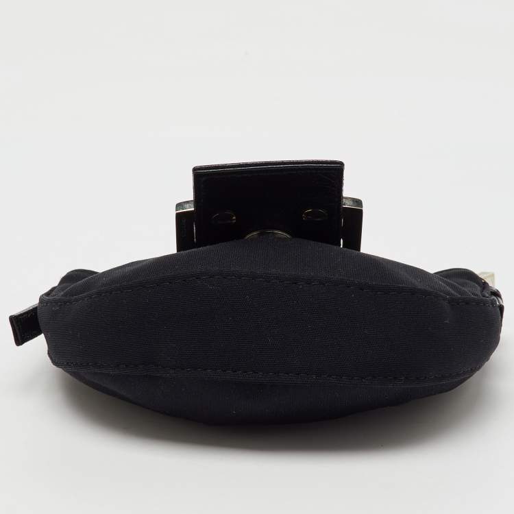Pre Owned Fendi Black Fabric and Leather Mini Croissant Pochette