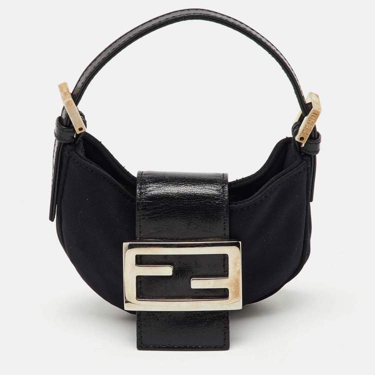 Pre Owned Fendi Black Fabric and Leather Mini Croissant Pochette
