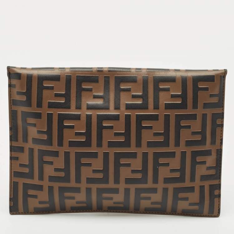 Pre Owned Fendi Brown Zucca Leather F is Fendi Envelope Pouch