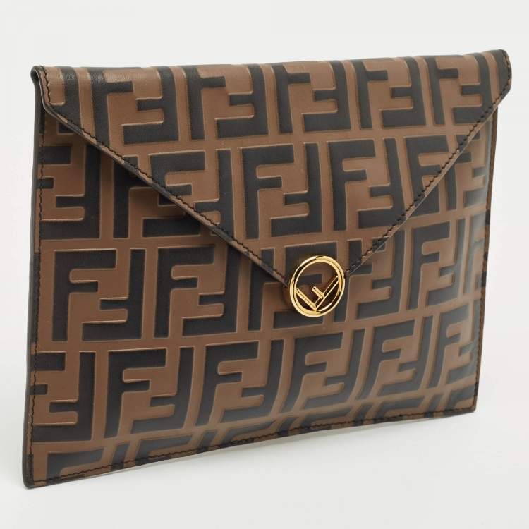 Pre Owned Fendi Brown Zucca Leather F is Fendi Envelope Pouch