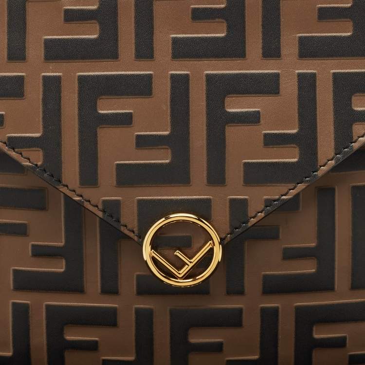 Pre Owned Fendi Brown Zucca Leather F is Fendi Envelope Pouch