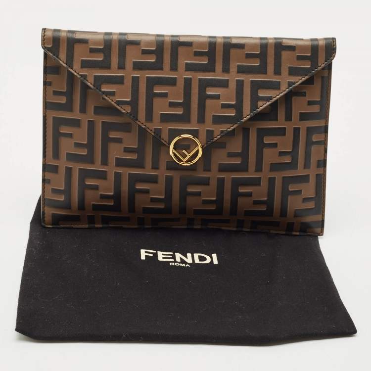 Pre Owned Fendi Brown Zucca Leather F is Fendi Envelope Pouch