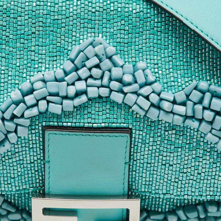 Pre Owned Fendi Turquoise Blue Stone Beads and Leather Re-Edition Baguette Bag
