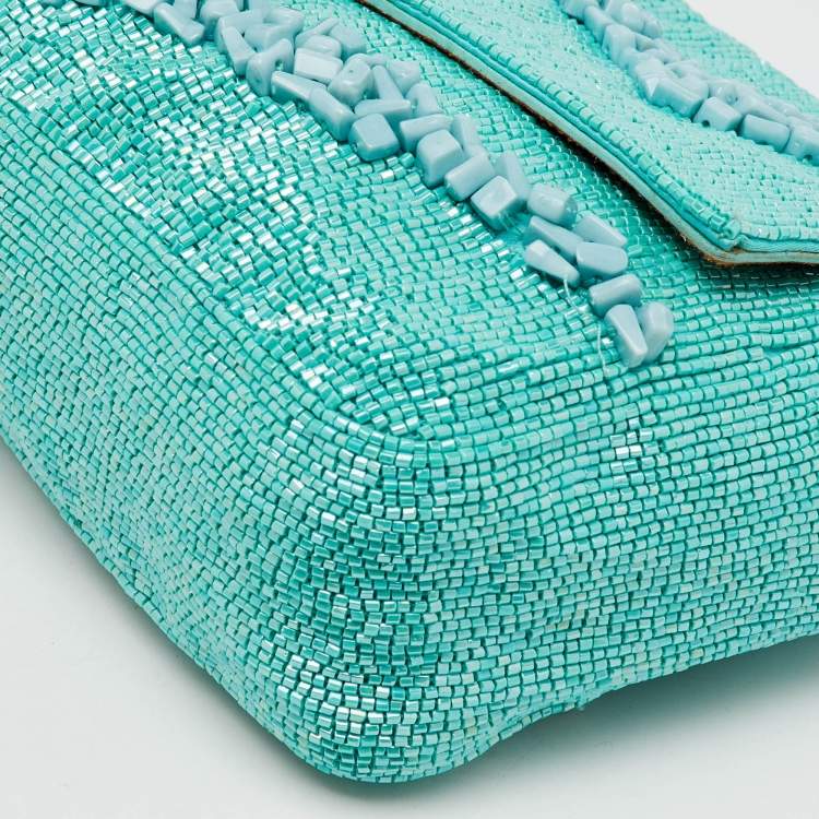 Pre Owned Fendi Turquoise Blue Stone Beads and Leather Re-Edition Baguette Bag