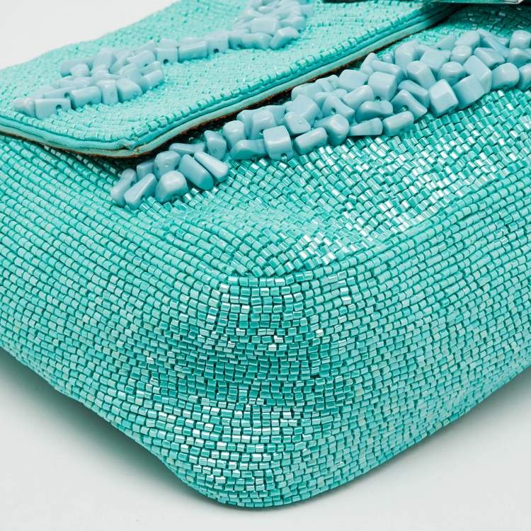 Pre Owned Fendi Turquoise Blue Stone Beads and Leather Re-Edition Baguette Bag