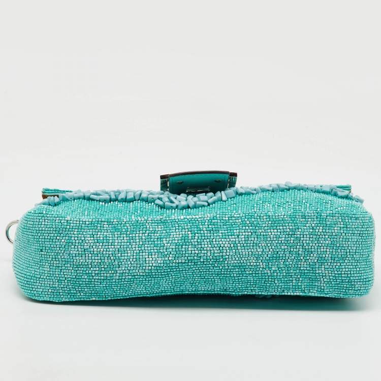 Pre Owned Fendi Turquoise Blue Stone Beads and Leather Re-Edition Baguette Bag