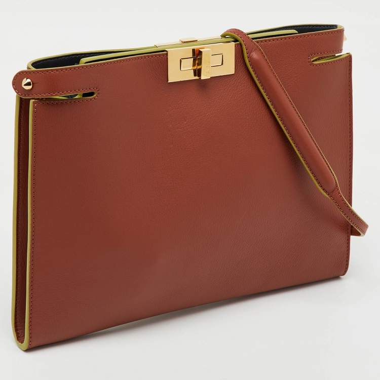 مملوكة مسبقًا Fendi Rust Brown Leather Seta Burro Peekaboo Pochette Crossbody Bag