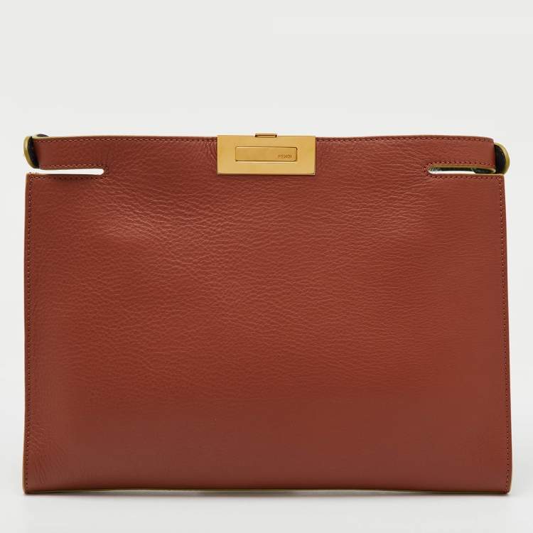 مملوكة مسبقًا Fendi Rust Brown Leather Seta Burro Peekaboo Pochette Crossbody Bag