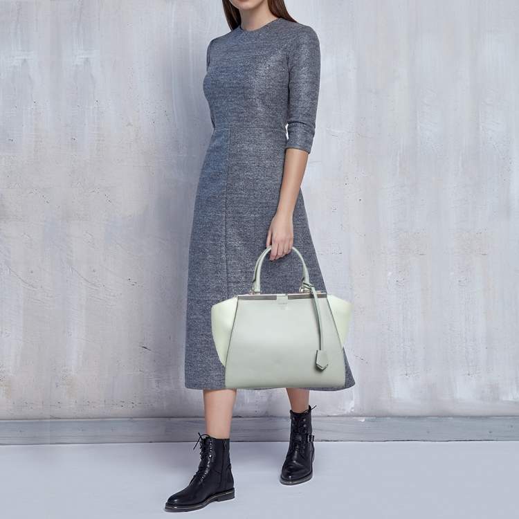 Pre Owned Fendi Light Grey/White Leather Medium 3Jours Tote