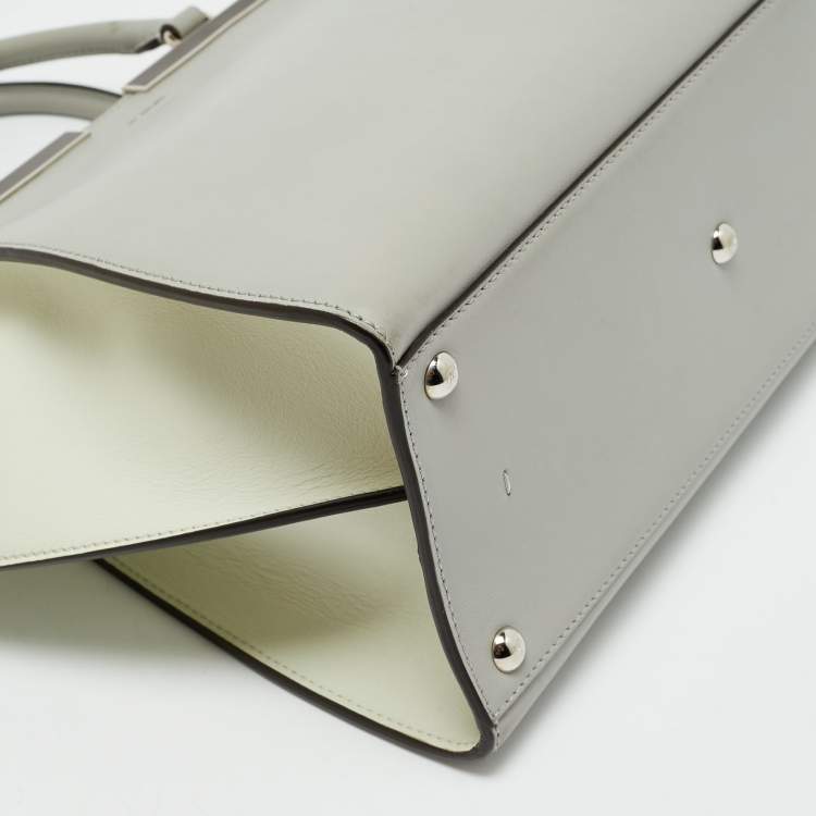 Pre Owned Fendi Light Grey/White Leather Medium 3Jours Tote
