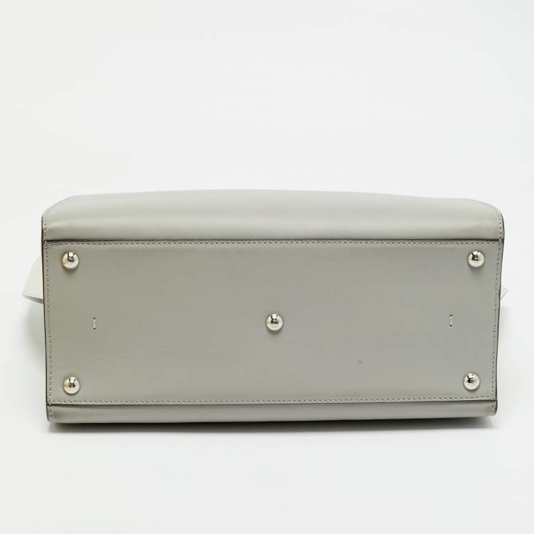 Pre Owned Fendi Light Grey/White Leather Medium 3Jours Tote
