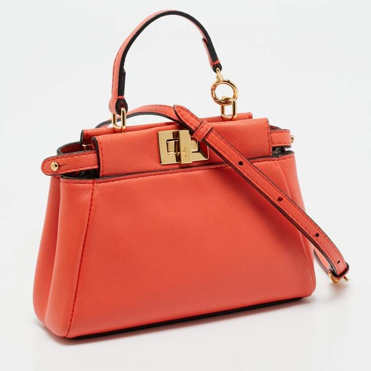 مملوكة مسبقًا Fendi Orange Leather Micro Peekaboo Crossbody Bag