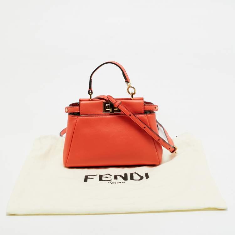 مملوكة مسبقًا Fendi Orange Leather Micro Peekaboo Crossbody Bag