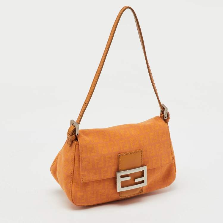 Pre Owned Fendi Orange Zucchino Canvas Mini Mama Baguette Bag